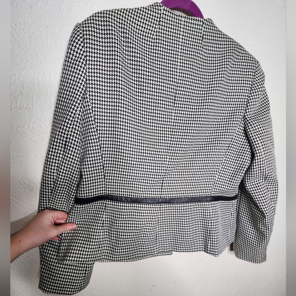 John Meyer Collection Vintage Houndstooth Blazer with Faux Leather Work Jacket - Picture 5 of 11